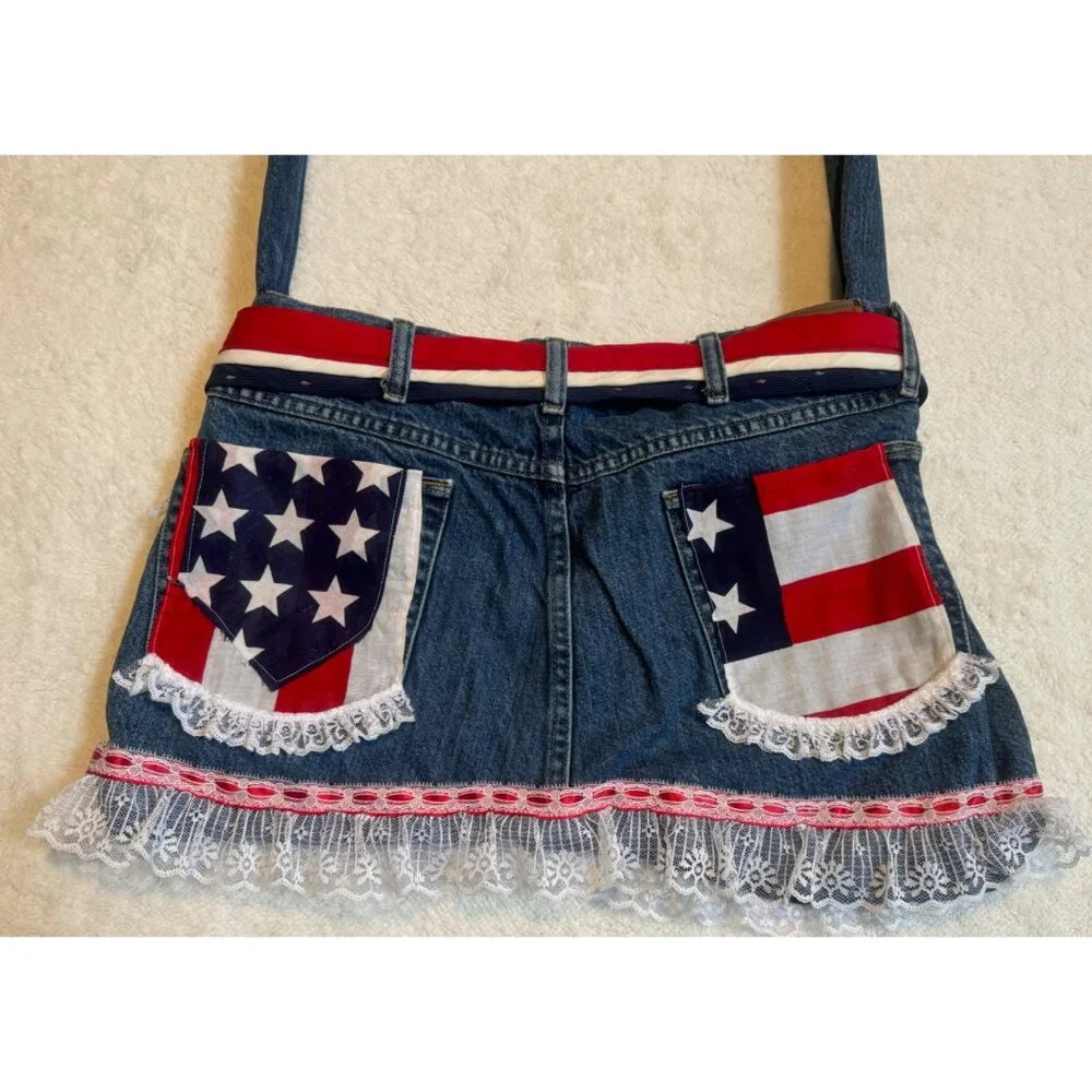 Shabby Boho Upcycled Wrangler Denim Lace Purse‎ Shoulder Bag Americana